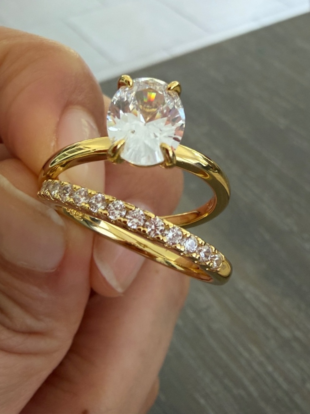 Demi Fine 14K Gold Plated Cubic Zirconia Ring Set (Size 8)